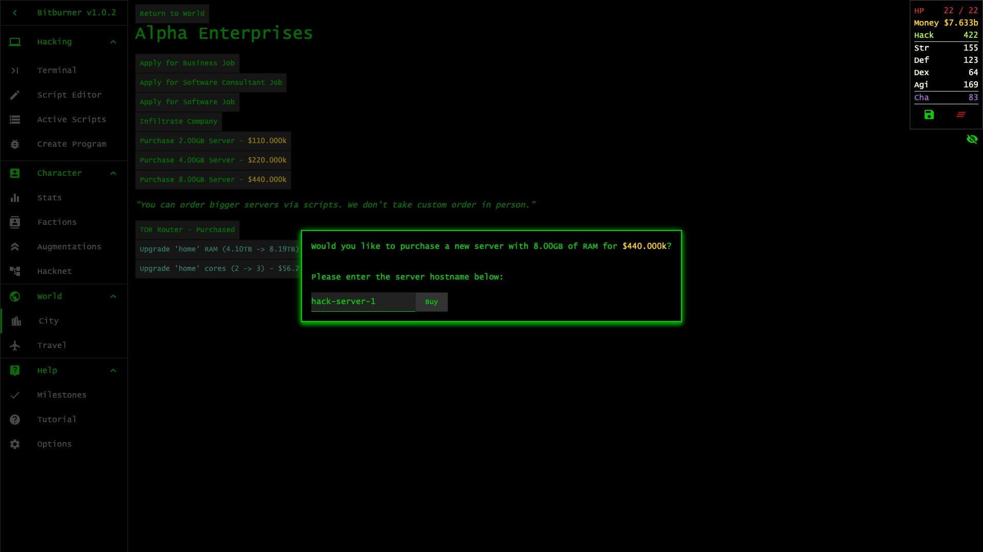 Bitburner — incremental programming game screenshot 4