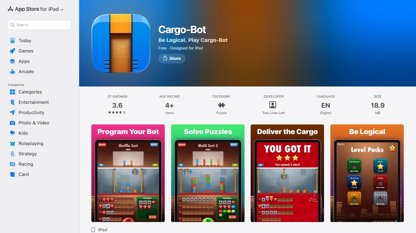 Cargo-Bot — visual puzzle programming game screenshot