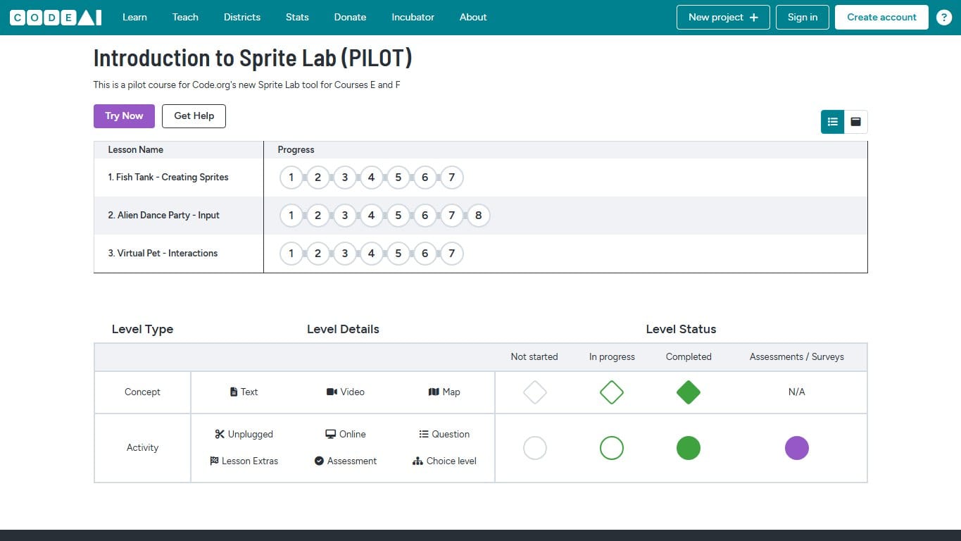 Code.org Sprite Lab — game creation programming game screenshot