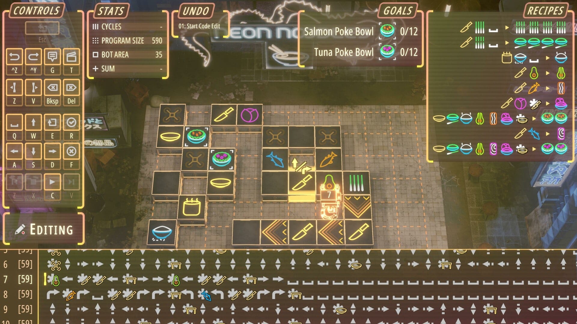 Neon Noodles — automation programming game screenshot
