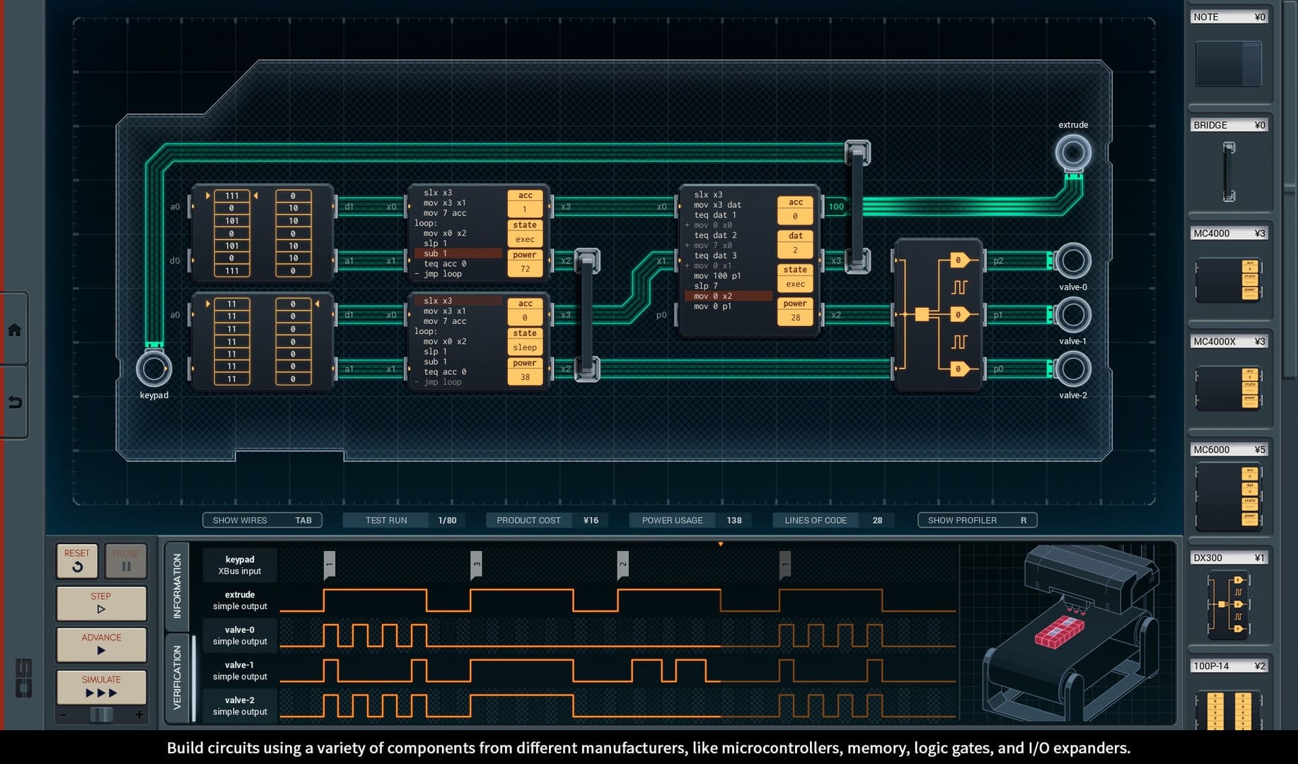 SHENZHEN I/O — circuit / hardware programming game screenshot